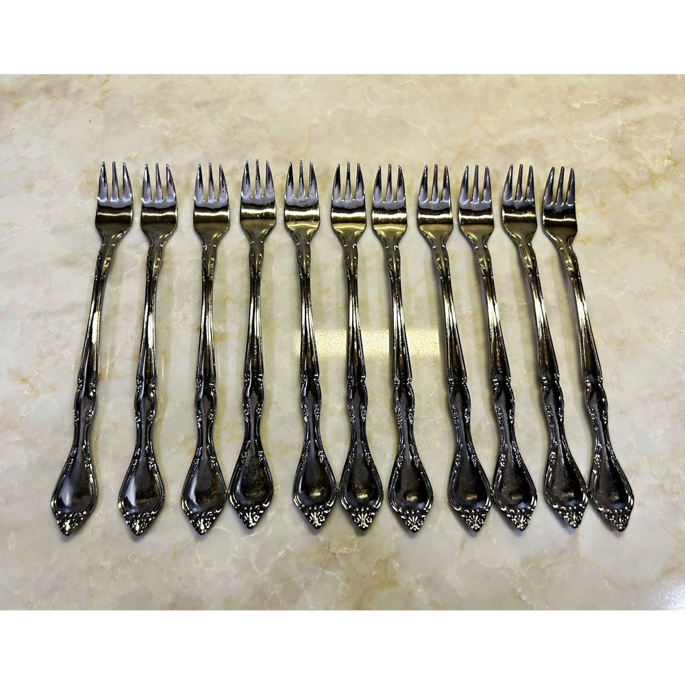 Towle stainless Japan lot of 11 cocktail/ seafood forks pattern Winter Rose